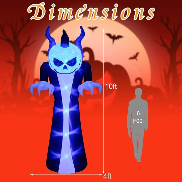 10FT Giant Halloween Inflatable Pumpkin Decoration LED Lights, Stakes & Sandbag - Picture 2 of 8